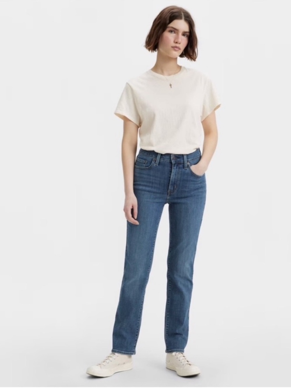 Levi’s 724 High Rise Straight Jeans Size 23 Medium Wash Stretch Denim